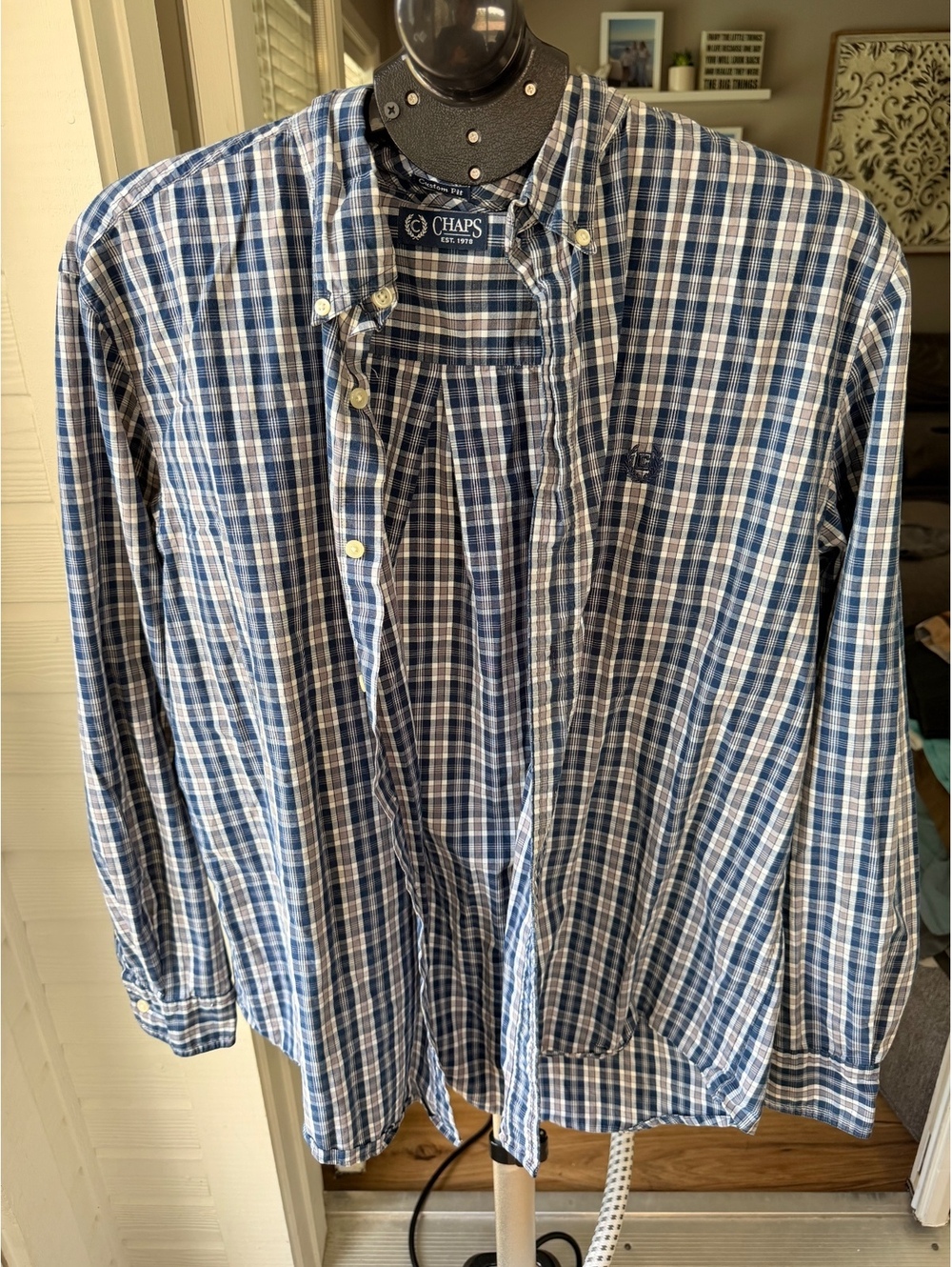 Chaps blue plaid button-up shirt